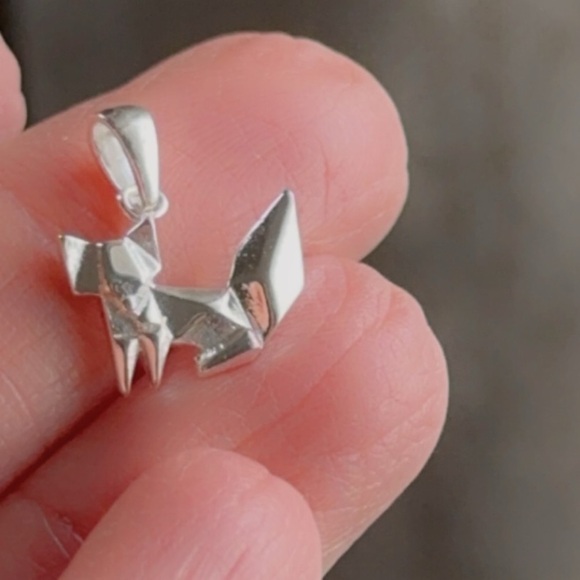 Sterling Silver Dainty Origami Fox Pendant - Picture 5 of 6